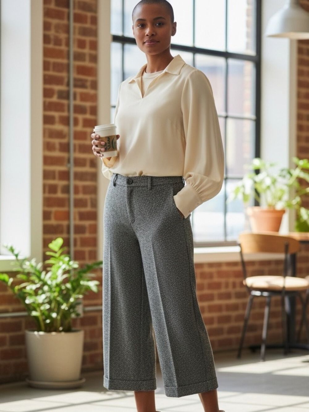 Y2K GEORGE HERRINGBONE WHIMSICAL RETRO CROPPED PANTS W BELT LOOPS & CUFFS SZ 12